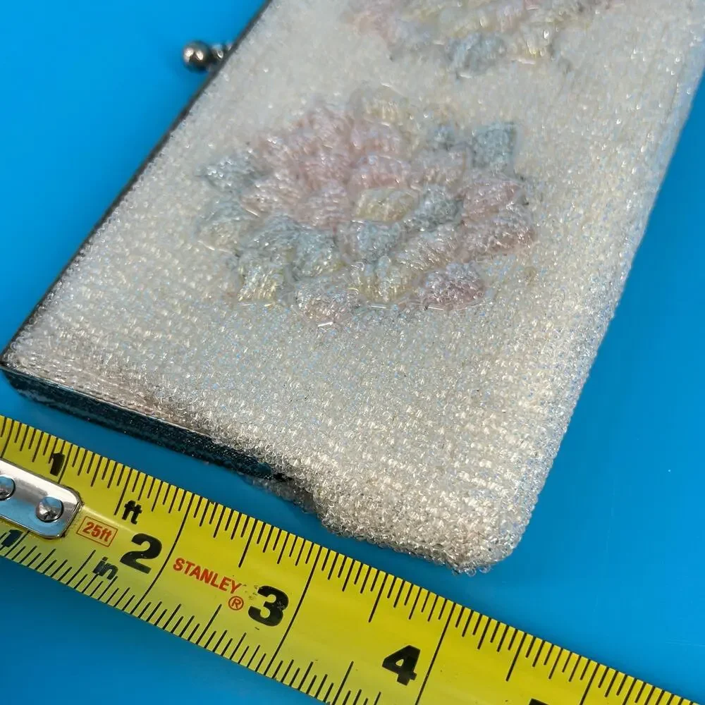 Vintage Beaded Clutch Evening Bag Pastel Floral Design